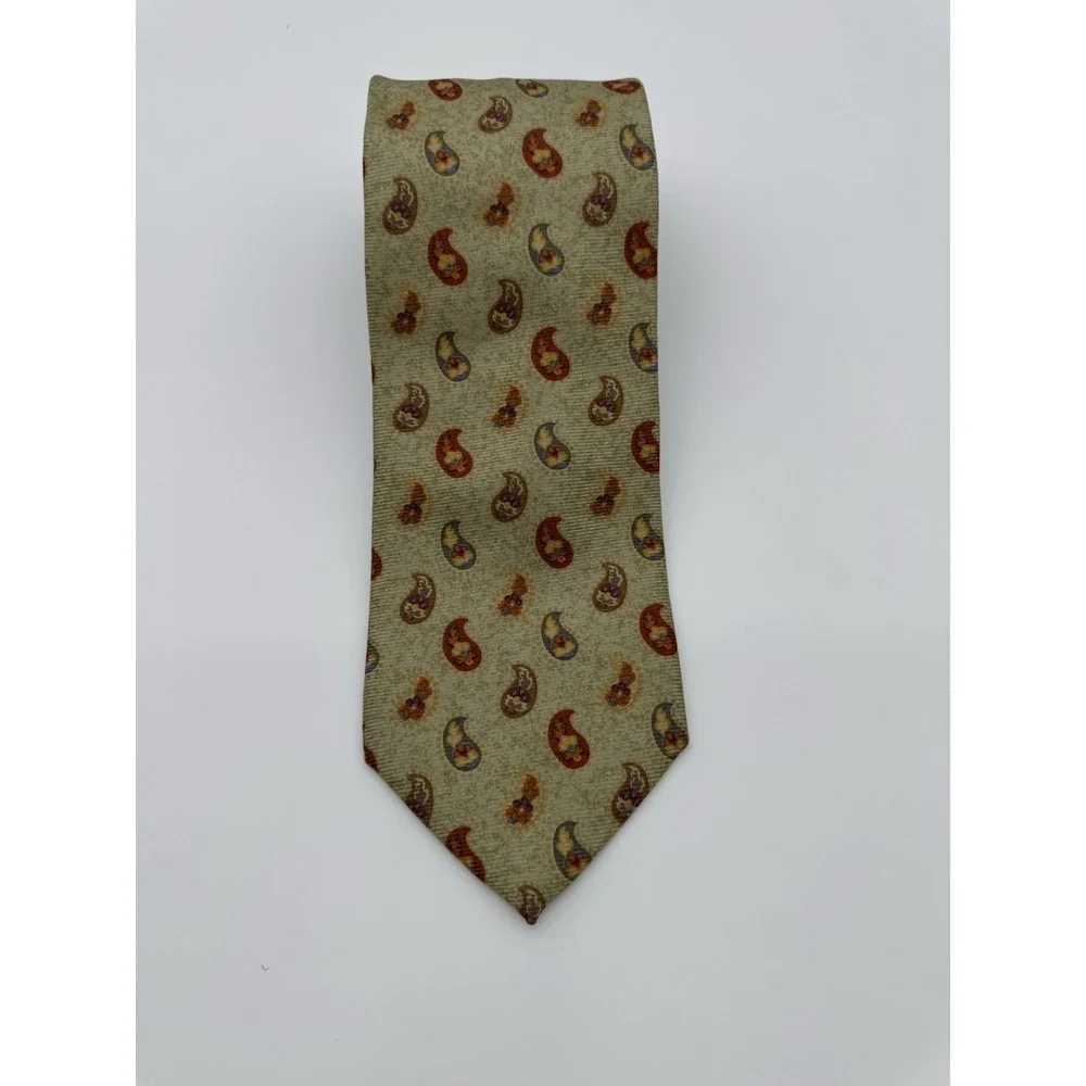Ermenegildo Zegna‎ Silk Tie Beige Paisley Floral Necktie Made in Italy Luxury